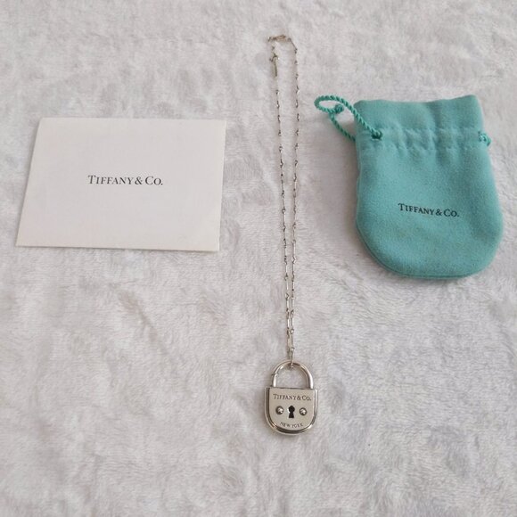 Authentic Tiffany & Co Silver Med ARC NY Padlock Necklace